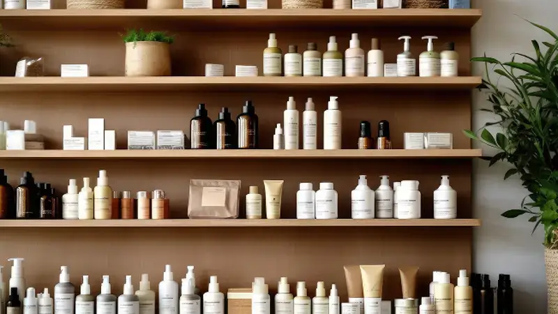 Clinic shelf of professional shop products