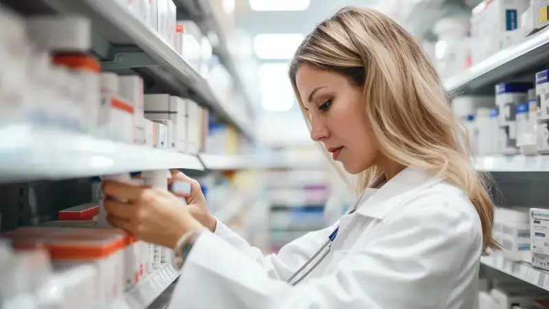 A healthcare professional dispensing medication for care home patients