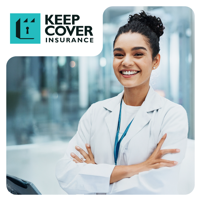 Healthcare professional smiling and crossing hands looking confident because aesthetic insurance is covered